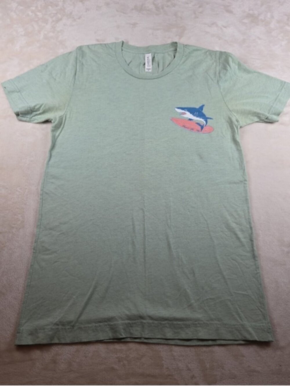 Bella + Canvas “Respect the Fin” Shark Tee – Men’s Small – Light Green